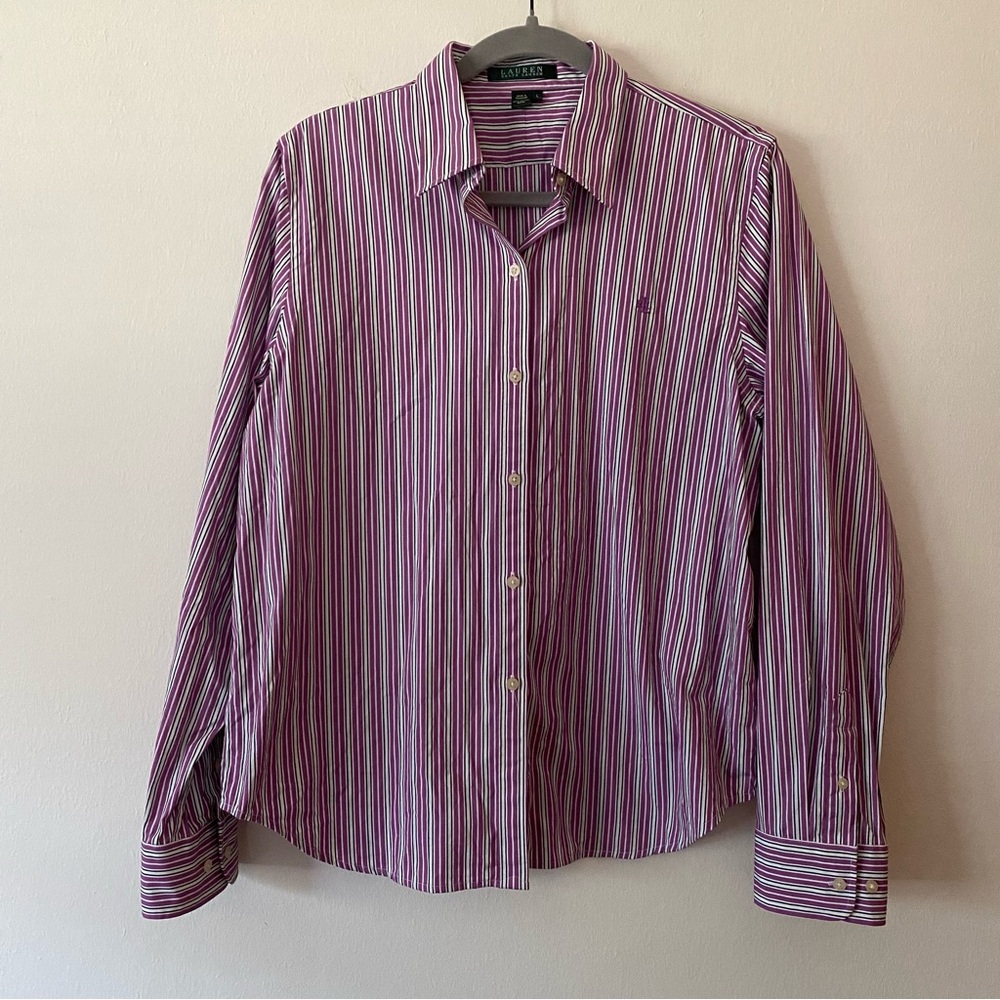 Lauren Ralph Lauren 100% Cotton Striped Long Sleeve Button Up Oxford Shirt